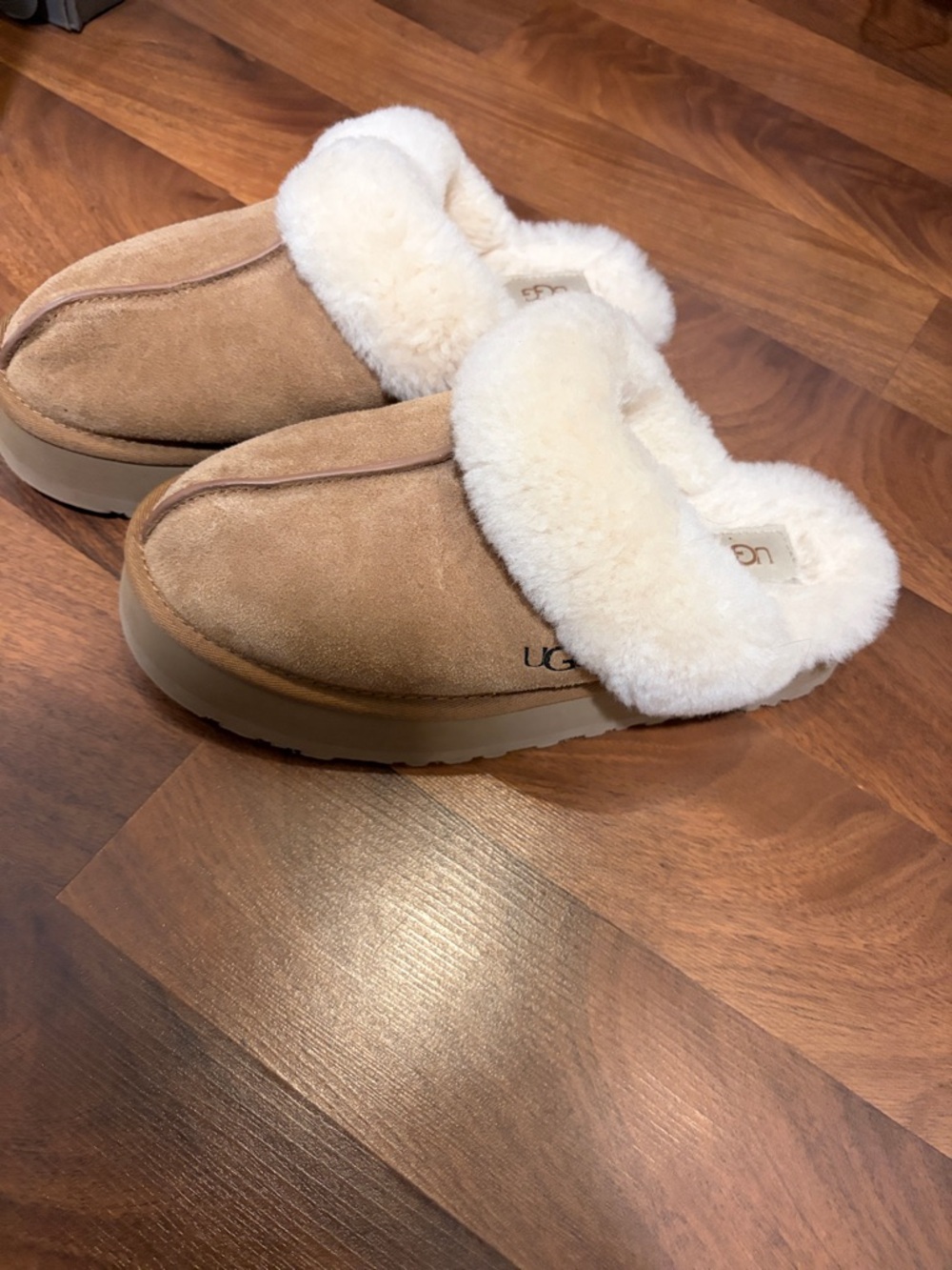 UGG Women's Chestnut Suede Shearling Clog Slippers